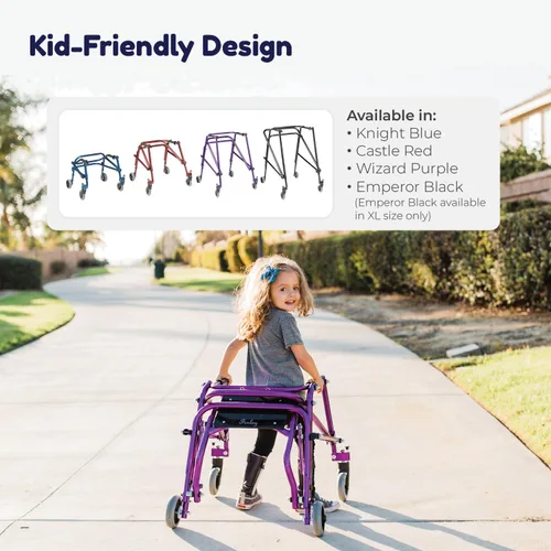 Vista 3 de Inspired by Drive Nimbo 2G Mobility Aid Andador Posterior Ligero, Extra Pequeño, Rojo Castillo El andador posterior pediátrico ofrece un soporte