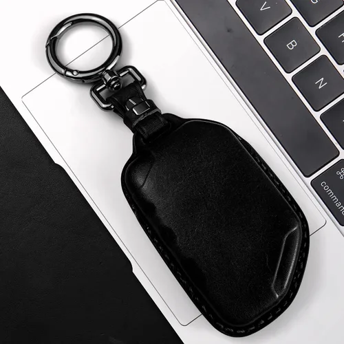 Vista 4 de Tukellen Funda de cuero para llavero Jeep Wrangler Gladiator Sahara Rubicon con 4 botones (negro)