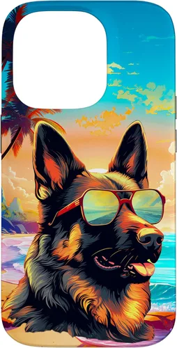 Vista 17 de Funda para iPhone 16 con diseño de pastor alemán, para amantes de los perros, playa, mar, para niños y niñas
