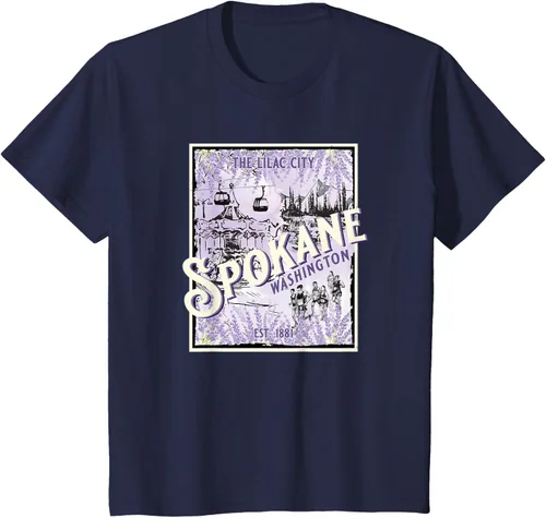 Vista 36 de Camiseta vintage Spokane Washington The Lilac City Carousel Waterfall, Negro