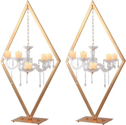 Vista 8 de 2 centros de mesa de diamante de 43 pulgadas para mesas, portavelas de metal, soporte de centro de mesa acrílico, soporte de candelabro dorado