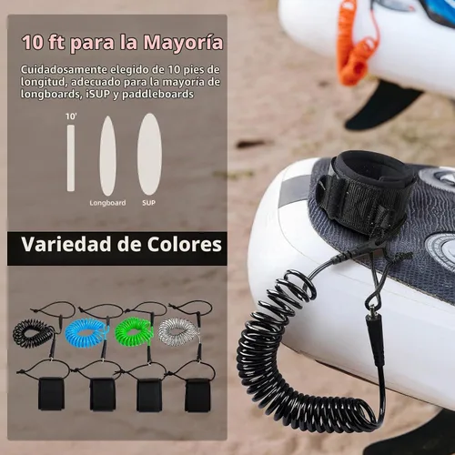 Vista 2 de Abahub Bobina SUP Correa,Correas de tablero de paleta en espiral de 10 pies negro (Black Lite)