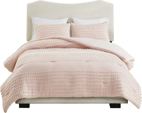 Vista 8 de [Usado] Comfort Spaces Juego de edredón de algodón con diseño de pompones de tul Jacquard, relleno alternativo, ropa de cama moderna para todas