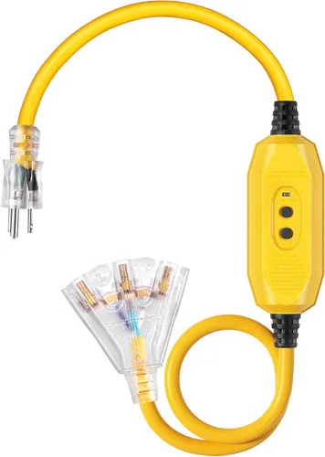 Vista 8 de DEWENWILS - Cable de extensión GFCI de reinicio manual de 3 pies para exteriores, con certificación UL 12/3 Gauge Extension Cord, 15A 125V, LED