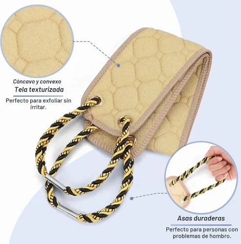 Vista 5 de Exfoliante de espalda con asas, toalla exfoliante de espalda de doble cara de 38.5 pulgadas, toalla exfoliante corporal, paño exfoliante herramienta