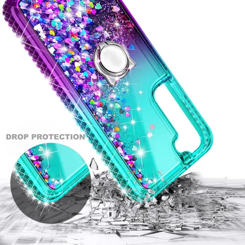 Vista 4 de NZND Funda diseñada para Samsung Galaxy S21 FE 5G con protector de pantalla de vidrio templado, soporte para anillo/correa de muñeca, líquido que