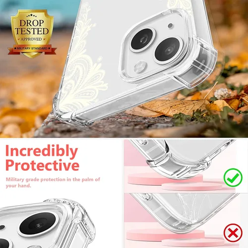 Vista 3 de Funda de cristal para iPhone 11 Pro (2019) de 5.8 pulgadas, bonita funda protectora transparente, diseño floral de encaje blanco [no amarillento]