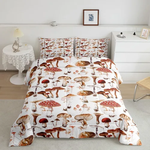 Vista 20 de Feelyou Lindo juego de edredón decorativo de hongos para niños, edredón de hongos de dibujos animados para niños y adolescentes, juego de ropa
