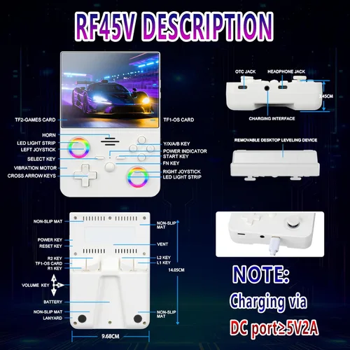 Vista 9 de RF45V - Consola de videojuegos retro - Compatible con 18000+juegos clásicos, tarjeta TF 64G, consola portátil con pantalla de 4.5 pulgadas, batería