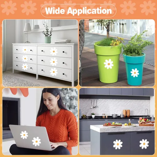 Vista 7 de 36 calcomanías de pared florales de margaritas blancas para niños, guardería, aula, sala de estar