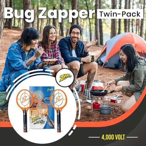Vista 2 de Paquete de 2 raquetas eléctricas matamoscas y exterminador de mosquitos de ZAP IT! - Raqueta eléctrica exterminadora de insectos de alta potencia
