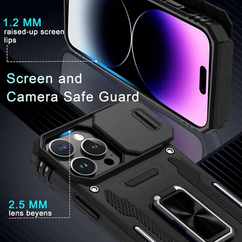 Vista 196 de DEERLAMN Funda para iPhone Xs Max con funda deslizante para cámara + protector de pantalla, soporte giratorio de anillo de grado militar a prueba