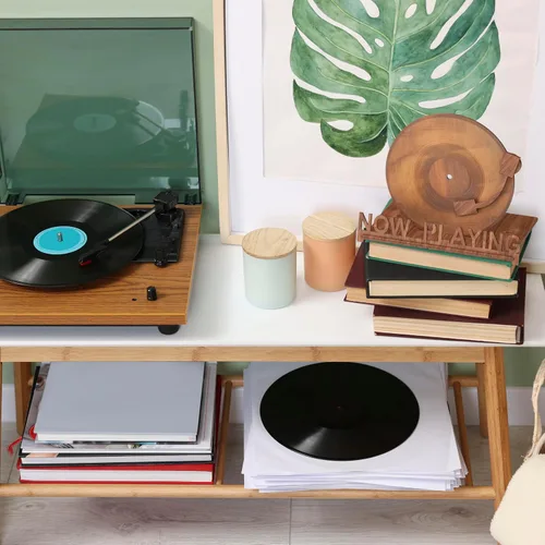 Vista 5 de Soporte de discos de vinilo Now Playing para soporte de reproductor de discos Soporte de exhibición de almacenamiento de discos de vinilo Now