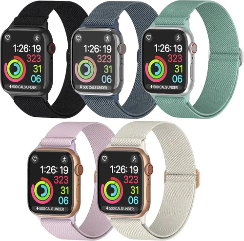 Vista 8 de Correas de nailon para Apple Watch unisex – iWatch 1/2/3/4/5/6/7/8/9/SE/Ultra 2 correas para 1.496 in/1.575 in/1.614 in/1.654 in/1.732 in/1.772