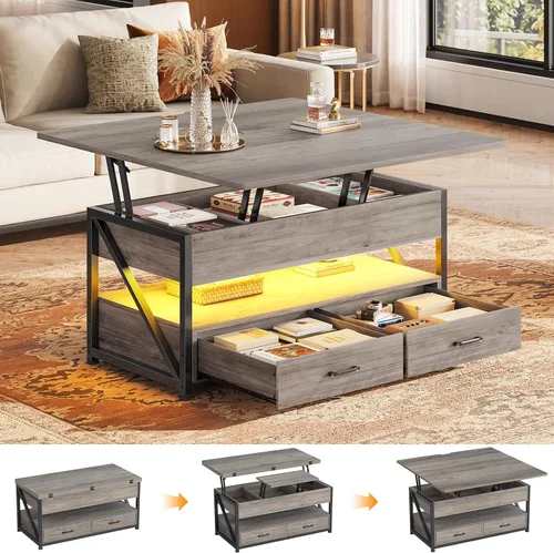 Vista 12 de Itaar Mesa de Centro con Tapa Elevable de 40", Mesas de Centro 4 en 1 con Almacenamiento para Sala de Estar, Mesa de Centro Pequeña Estilo Granja