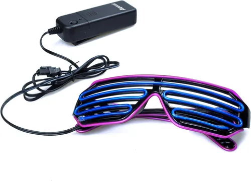 Vista 4 de Gafas de LED de Aqua Led de Neón electroluminiscentes para fiestas y disfraces modelo RB03., Púrpura + Azul