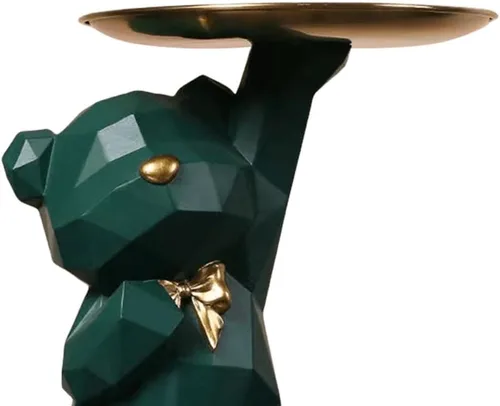 Vista 5 de Bandeja de Almacenamiento Estatua Portallaves Figurina, Bandeja para Dulces Joyas Aretes Labiales, Lindas Estatuas de Oso con Plato, Esculturas