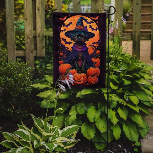 Vista 2 de Caroline's Treasures DAC1466GF - Bandera decorativa para jardín de Halloween de Affenpinscher Witchy para jardín, decoración para patio exterior