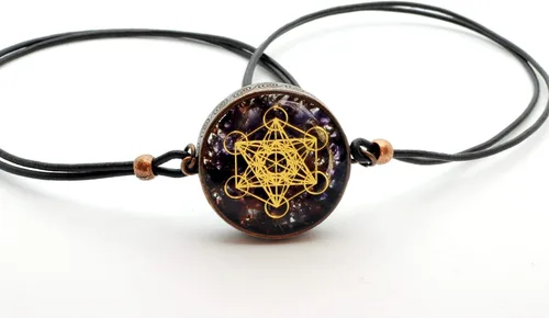 Vista 3 de Metatron's Cube Merkaba - Colgante de orgón con amatista