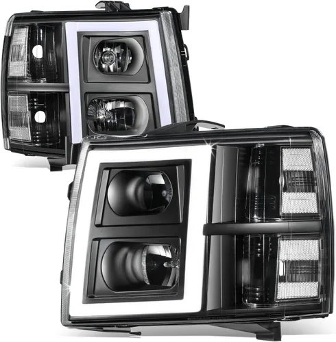 Vista 10 de DNA MOTORING HL-HPL-CSIL07-G2-BK-CL1 - Faro delantero de proyector DRL de doble LED compatible con Chevy Silverado 2007-2014, negro/transparente