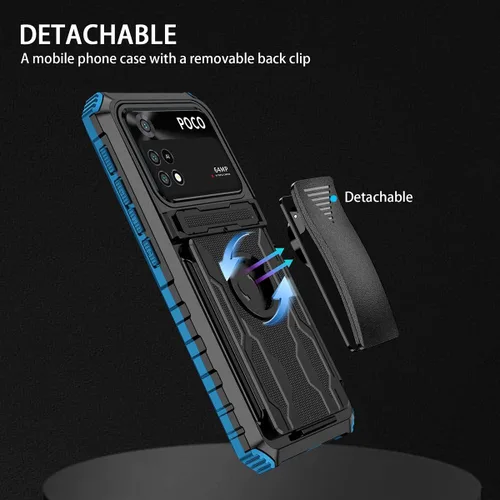 Vista 7 de CCSamll - Funda para Xiaomi Poco M4 Pro 4G (no 5G) con funda de clip para cinturón, funda de protección resistente de grado militar con soporte