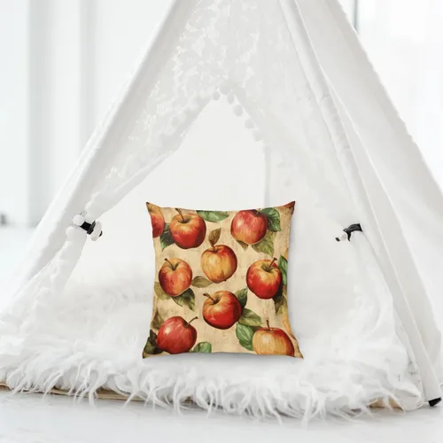 Vista 5 de Fundas de almohada vintage con manzanas y frutas marrones, fundas de cojín cuadradas para sofá, dormitorio, sala de estar, 16 x 16 pulgadas