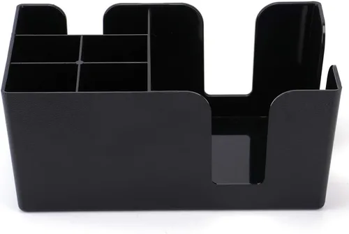 Vista 4 de Tebery Paquete de 3 barras de plástico negro con 6 compartimentos, organizador de barra recargable para servilletas, palillos de dientes, pajitas