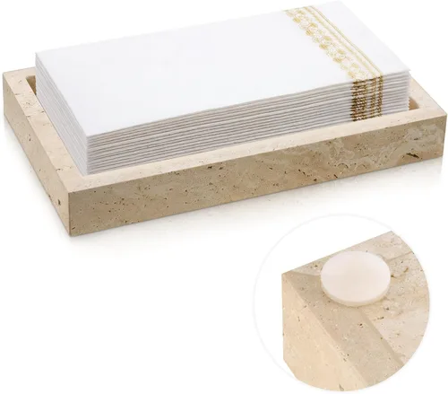 Vista 8 de Beeveer Servilletero de travertino natural de 9.8 x 4.9 x 2.4 pulgadas, bandeja desechable para toallas de invitados, cesta de mano de papel