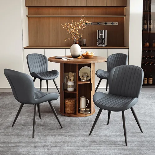 Vista 56 de Miereirl Moderno juego de comedor de 5 piezas para mesa redonda de madera de 4,31.5 pulgadas con estante de almacenamiento semiabierto y puerta