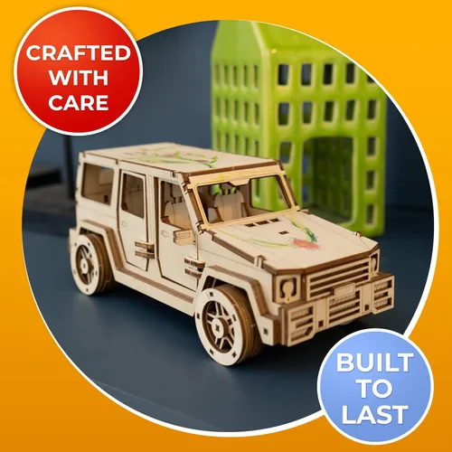 Vista 8 de CG GAMES - Rompecabezas de madera 3D, kit de modelo de automóvil RoverPlex F9 Jeep. Kit de bricolaje de vehículos de autoconstrucción, modelos
