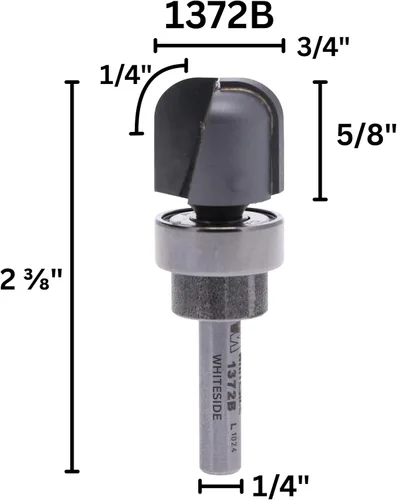 Vista 2 de Whiteside Router Bits 1372B - Broca para cuenco y bandeja, radio de 1/4 pulgadas, diámetro de corte de 3/4 pulgadas, longitud de corte de 5/8