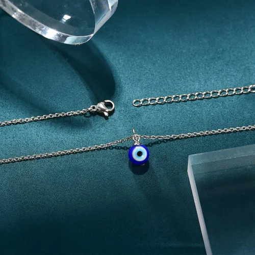Vista 4 de PPJew Collar con dije de amuleto de ojos azules, collar con dije de amuleto de ojo turco con protección de cábala, ajustable, delicada, joyería