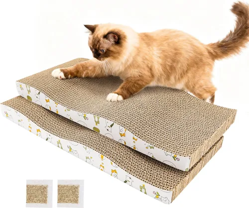 Vista 10 de PatiencET Rascador para gatos en forma de L, almohadilla de cartón de 26.8 pulgadas para gatos de interior, tablero vertical grande para rascar
