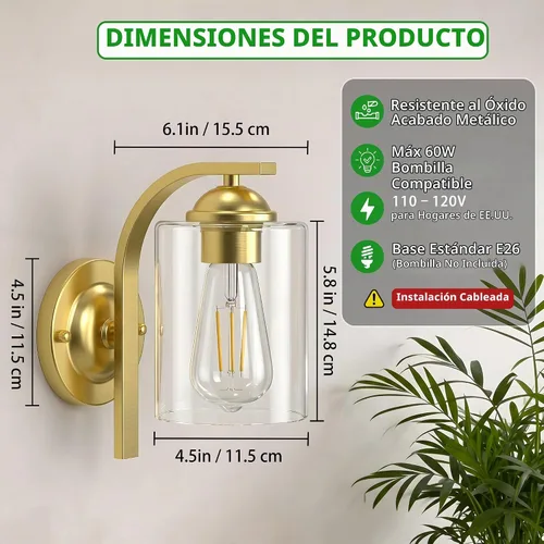 Vista 3 de Phaosio Apliques de pared dorados para baño, lámparas modernas de tocador