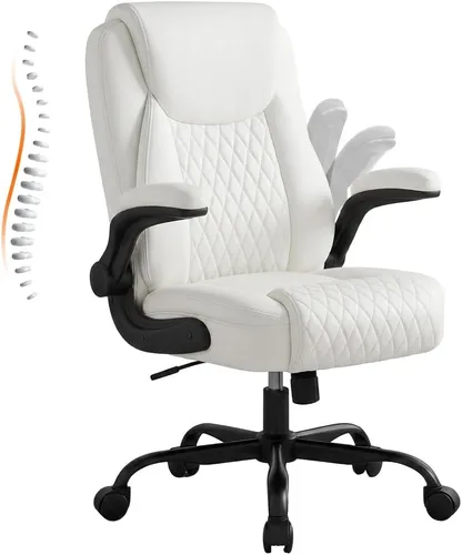 Vista 11 de GTPLAYER - Silla de oficina de piel sintética, silla de escritorio para el hogar con brazos abatibles, color negro Respaldo ergonómico, cojín