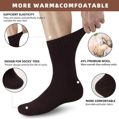 Vista 3 de VoJoPi Wool Socks Mens, 5 Pairs Thermal Warm Socks for Men Hiking Walking Super thick and Soft Cozy Boot Socks