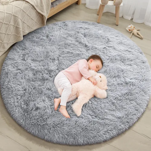Vista 125 de EVOIONOS Alfombra Redonda Negra para Dormitorio, 4x4 Pies Alfombra de Área Circular Suave y Esponjosa para Sala de Estar, Alfombra Circular de Felpa