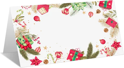 Vista 6 de Tarjetas editables con nombre – Paquete de 25 tarjetas de acompañante para fiesta de Navidad, boda o cena, fácil de plegar