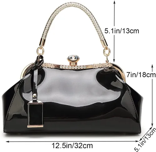 Vista 4 de Bolso de mano de charol brillante para mujer, bolso de mano con asa superior, bolso de hombro de noche, bolso de boda, bolso retro