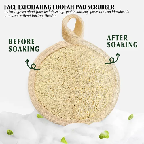 Vista 2 de YIQINGJIE Exfoliante de lufa natural (paquete de 4), almohadillas de esponja facial, limpia puntos negros sin dañar la piel, luffa para mujeres