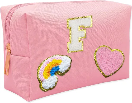 Vista 12 de Bolsa de Maquillaje Preppy, Estuche de Lápices de Cuero PU Premium Impermeable Bolsa de Cosméticos con Sonrisa Corazón Arcoíris Bonita Bolsa