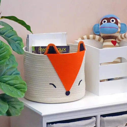Vista 2 de T&T Homewares Cesta de almacenamiento de zorro naranja, tamaño mediano, multiusos para pañales de bebé, lavandería, habitación de los niños