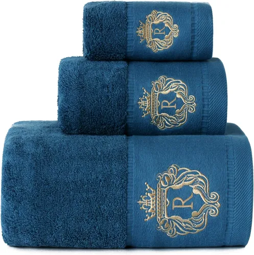 Vista 13 de Juego de toallas de baño de lujo súper suaves y altamente absorbentes de 100% algodón premium para regalos (Azul-A)