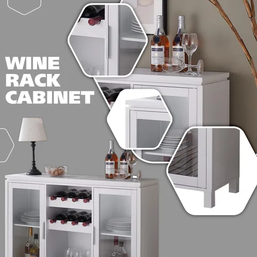 Vista 4 de Kings Brand Furniture Neiman - Aparador de madera para vino, estante de madera para vino y armario de buffet independiente con almacenamiento