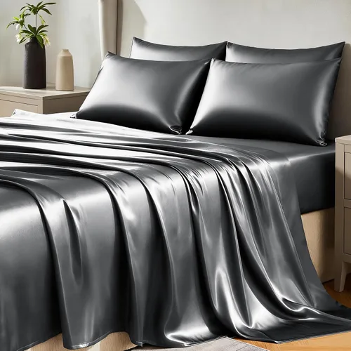 Vista 15 de Juego de sábanas de satén CozyLux de microfibra sedosa con bolsillo profundo, sábana bajera plana y fundas de almohada, suave y suave