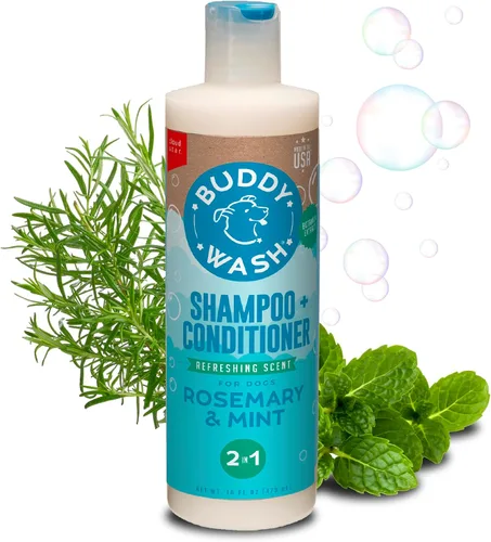 Vista 9 de Buddy Grooming Wash Champú 2 en 1 para perros, té verde y bergamota, botella de 16 onzas