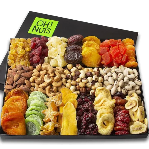 Vista 10 de Oh! Nuts Canasta de regalo de frutas secas y nueces - XL 18 variedades de frutas y nueces gourmet surtidas - Caja de regalo para las fiestas - Caja