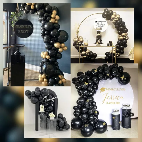 Vista 7 de Kit de arco de guirnalda de globos negros de 130 piezas, diferentes tamaños de 18, 12, 10 y 5 pulgadas, kit de globos de látex para fiesta