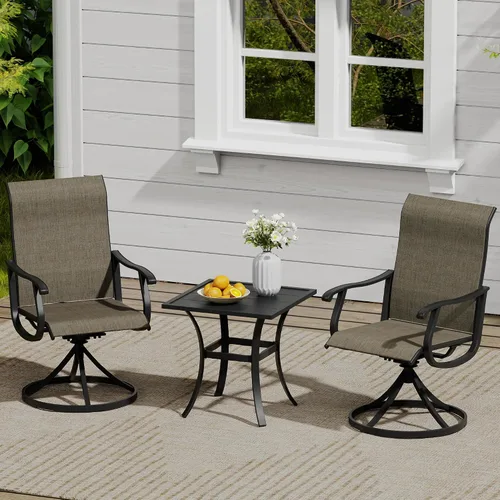 Vista 85 de VICLLAX Muebles pequeños de exterior de 3 piezas, 2 sillas giratorias de patio y mesa redonda pequeña para 2, sillas de carbón oscuro y negro