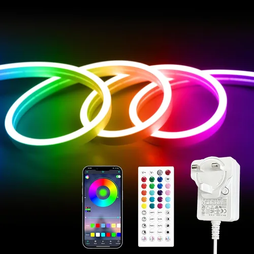 Vista 10 de Tira de luz LED de neón inteligente IC de 6.56 pies, tira de luz LED con aplicación/control remoto, cambio de color, sincronización de música, tira